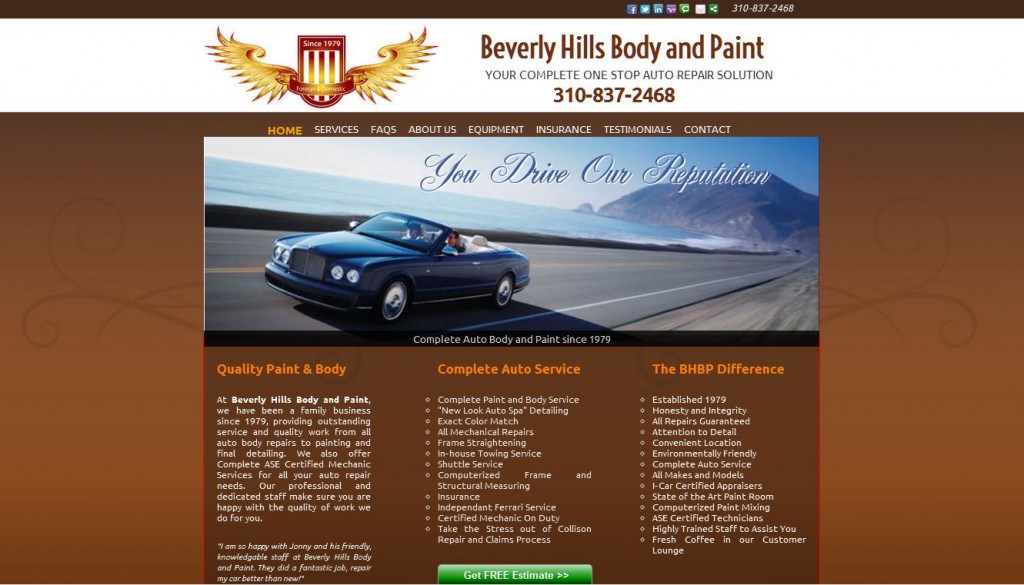 Beverly Hills Body and Paint Screen Shot shows SEO webdesign by nick sharpe